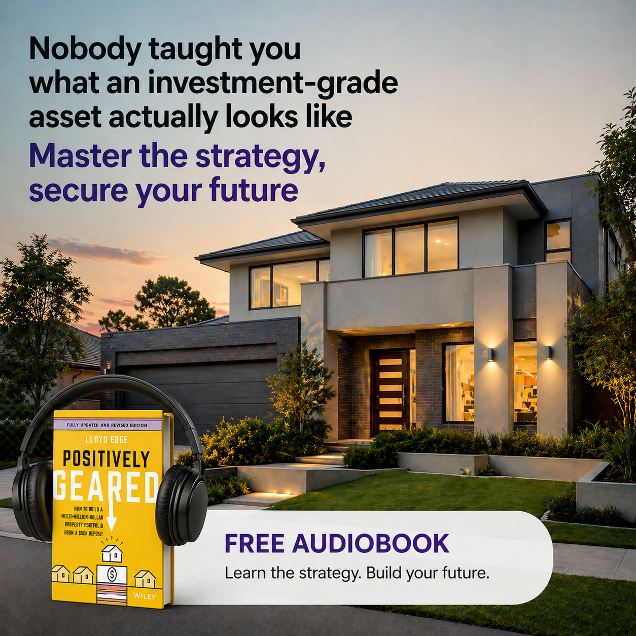 Free audiobook ad creative with investment-grade property message
