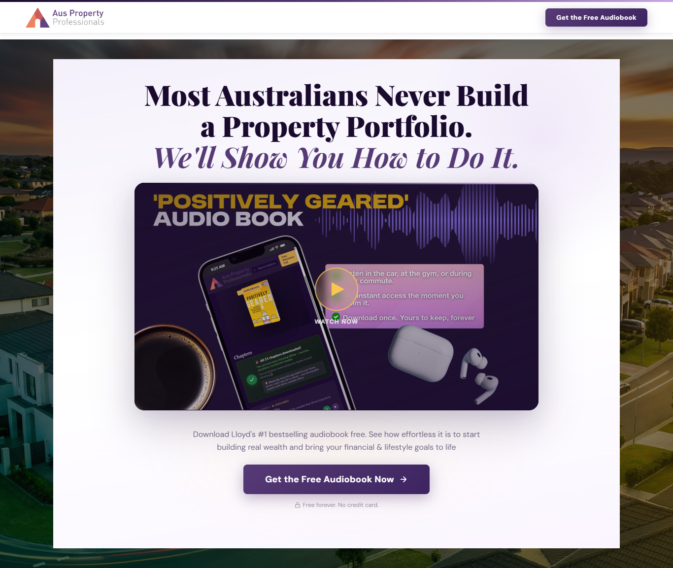 Free audiobook landing page desktop screenshot