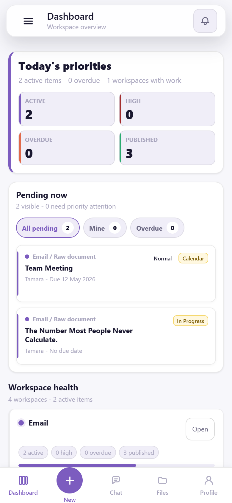 APP Project Management mobile board screen