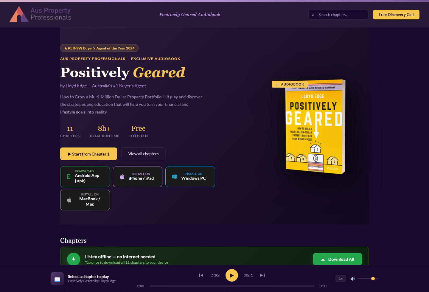 Positively Geared audiobook web app desktop screenshot